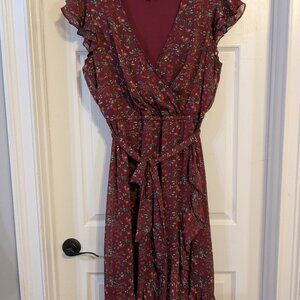 LC Lauren Conrad Red Floral Faux Wrap Dress